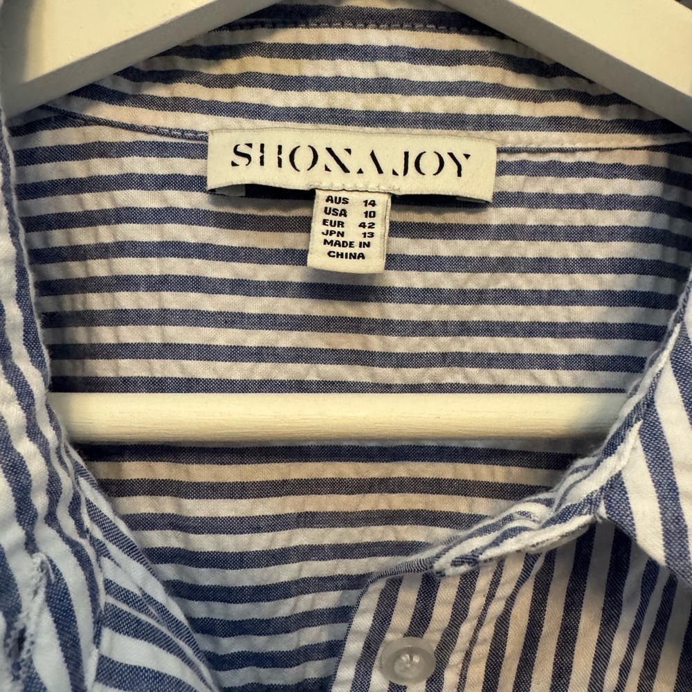 Shona Joy Roberta oversized tie cuff balloon sleeve top in blue and white stripe - Picture 5 of 10